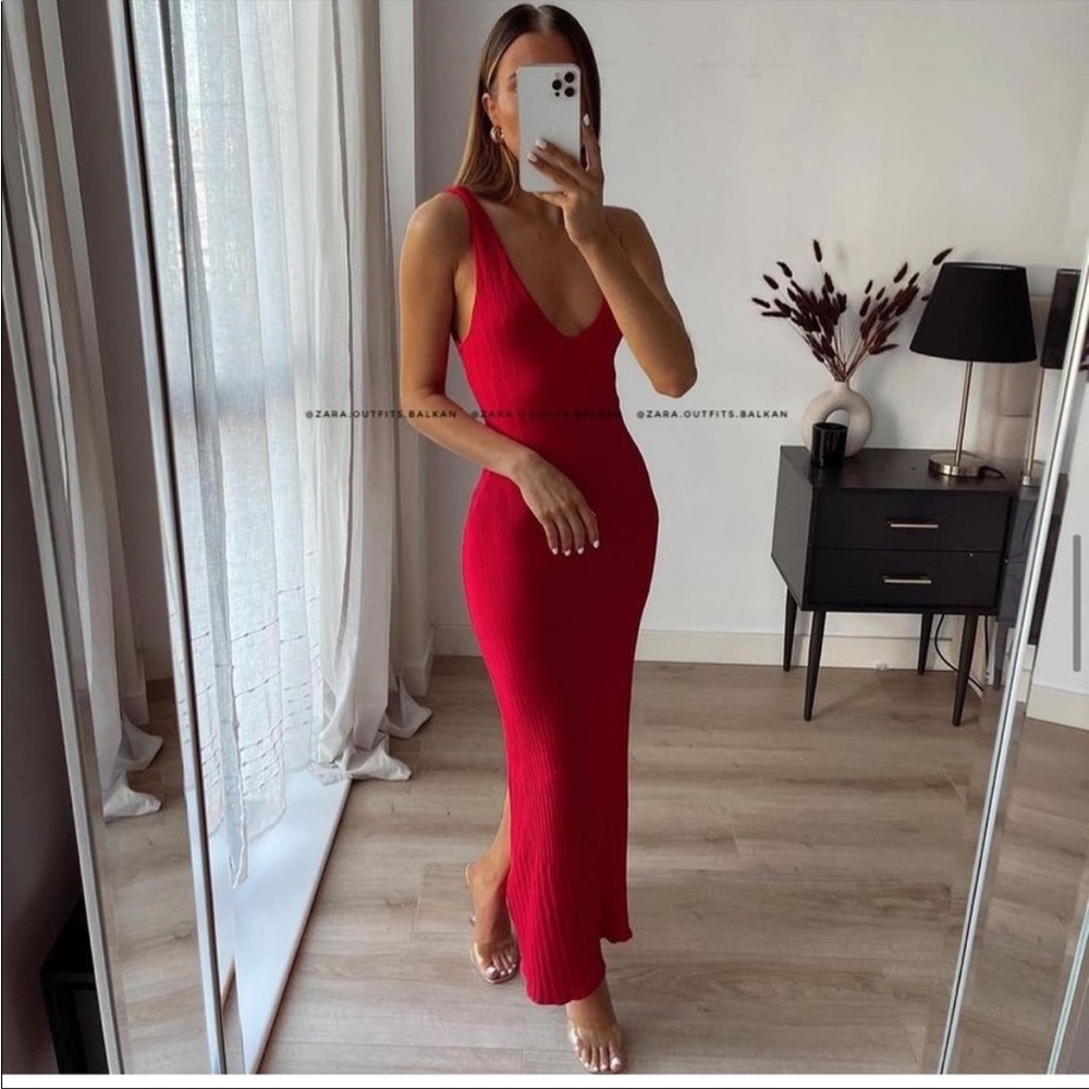 Zara jacquard red dress
